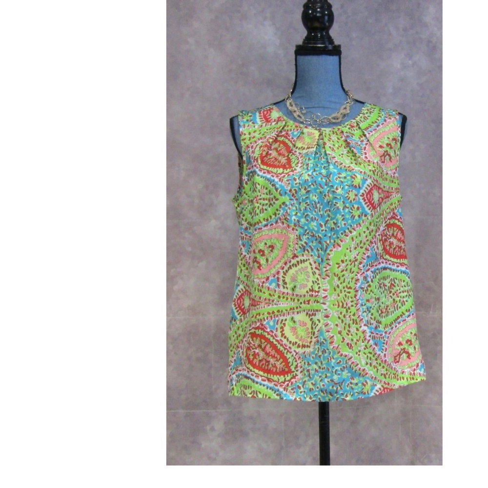 Talbots Button Back Print Summer Blouse Size 10 - image 1